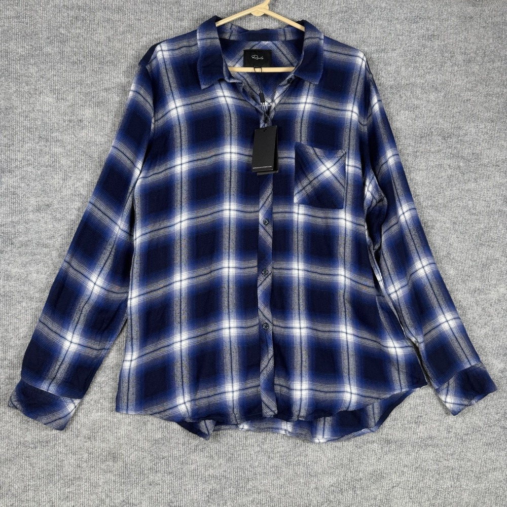 Rails Size-XL Womens Dylan Oxford Blue Plaid Oversized Long Sleeve Shirt